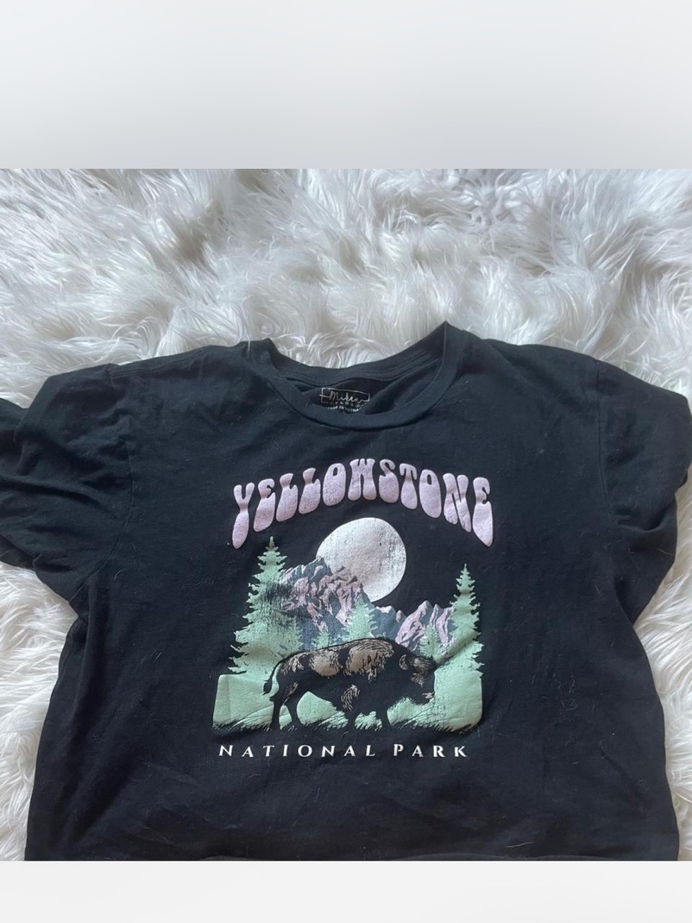 NWOT Miken flow Yellowstone Graphic T-Shirt - Black with Pastel Print